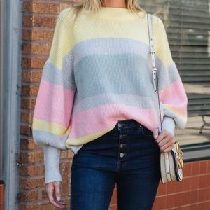 Oversized color block balloon sleeve sweater